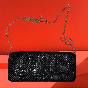 Black sequined ladies Clutch with long strap